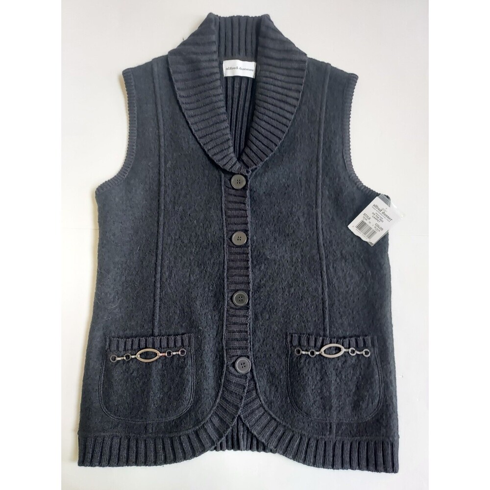 NWT Alfred Dunner On The Red Carpet Black Wool Sweater Vest W/Pockets Size Small